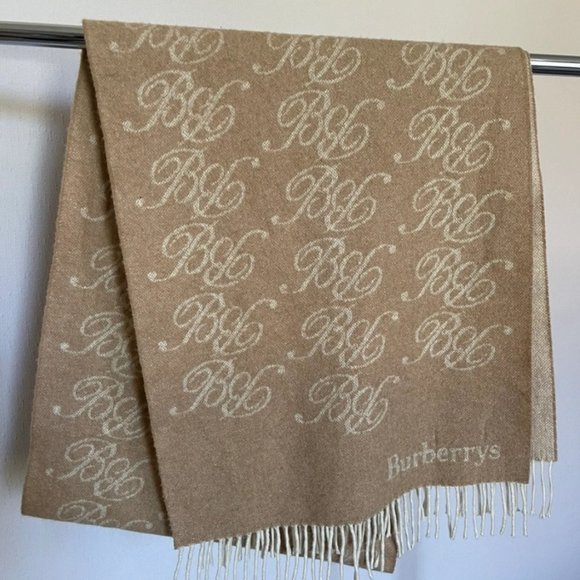 Burberry's 1990s 100% Cashmere Scarf Authentic Unisex Monogram - Picture 1 of 4